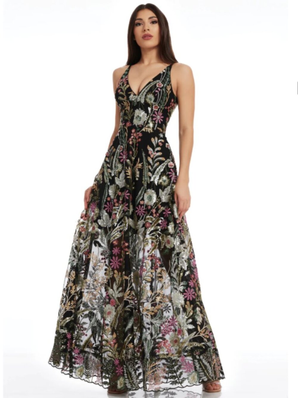 NWOT Dress The Population Ariyah Floral Sequin Gown